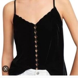 Anthropologie Maeve Black Velvet Cutout Cami Scallop V Neckline Whimsigoth-S